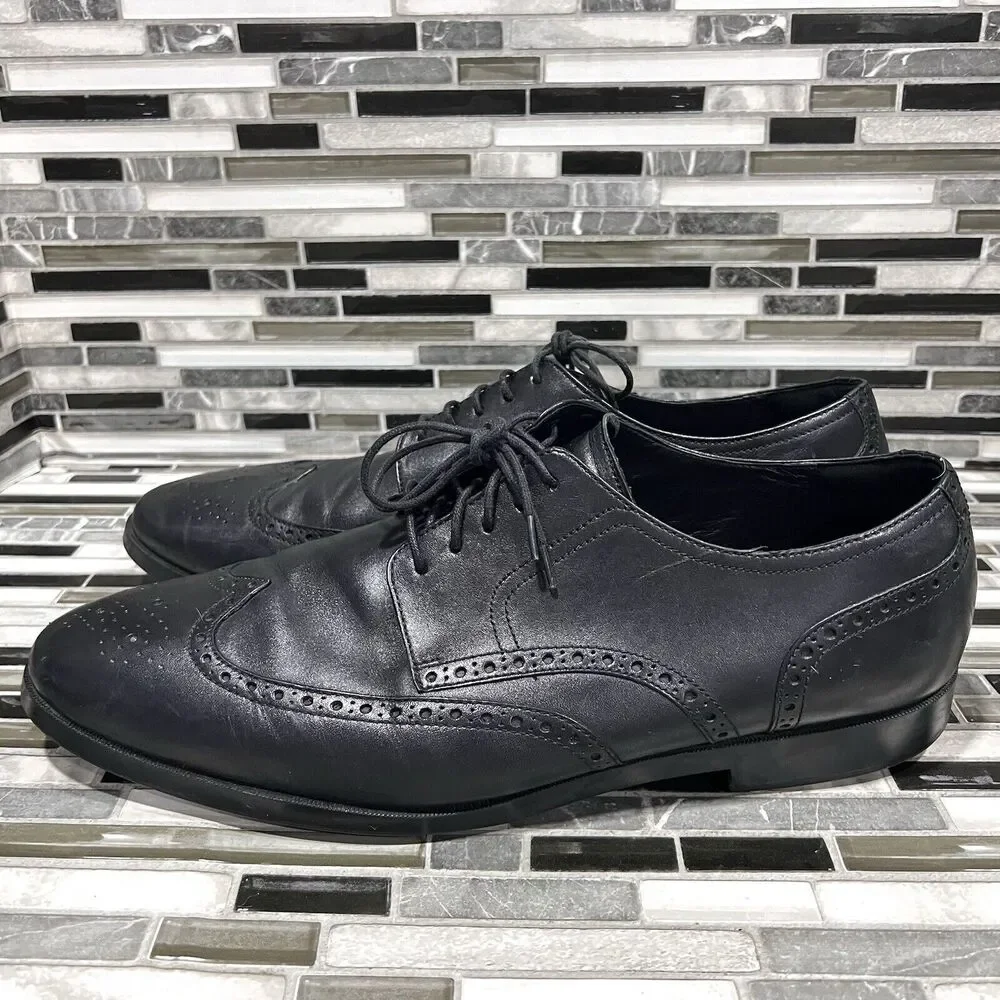Cole Haan Grand OS C23793 Jefferson Leather Black‎ Wingtip Shoes Mens Size 13 M